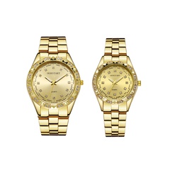 New Fashion Diamond Steel Strap Gold Quartz Simple Scale Couple Watch
