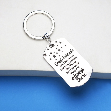Accesorios de llavero de etiqueta de acero inoxidable con letras creativas de moda's discount tags