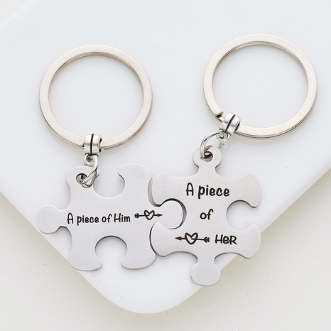 Mode Acier Inoxydable Couture Puzzle Keychain Ornement Accrochant's discount tags