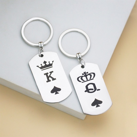 Moda pareja KQ carta etiqueta acero inoxidable Metal llavero adornos colgante's discount tags