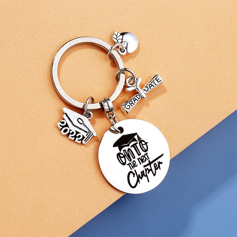 Fashion Stainless Steel Trencher Cap Graduation Lettering Keychain's discount tags