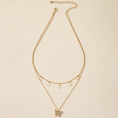 Double-Layer rhinestone Butterfly Simple pendant Clavicle Chain