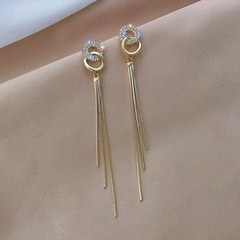 2022 New Fashion Elegant Long Tassel Double Ring Rhinestone Inlaid Earrings Women