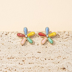 fashion Creative Colorful Flower shape rhinestone Ear Studs