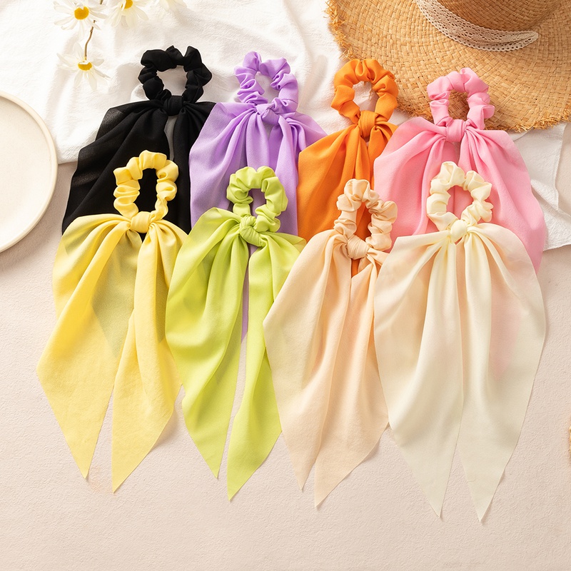 new Style Solid Color Satin Long Ribbon Hair Accessories bow hair scrunchies