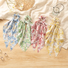 new Style Colorful Flower pattern Long Ribbon Hair Accessories bow hair scrunchies