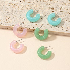 Acrylic Colorful Candy Color C-shape three pair Earrings Set