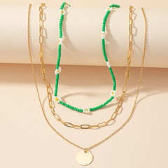 2022 New Bead Weave Necklace Suit Green Small Flower Beaded Clavicle Chain Three-Layer Twin round Brand Necklace
