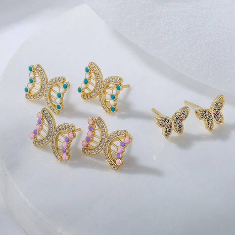 New style Copper Plating 18K Gold Dripping oil Zircon hollow Butterfly Stud Earrings's discount tags