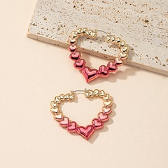 Metal Heart Color Matching Exaggerated Bamboo Joint  Large Hoop Ear Rings