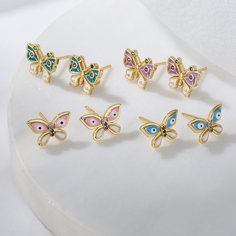 New style Copper Plating 18K Gold oil Dripping Zircon Butterfly Studs Earrings's discount tags