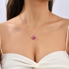 alloy Red Irregular Amethyst Natural Stone Pendant Clavicle Chain Necklace