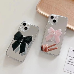 Mode Schwarz Rosa Bogen Dekoration Spiegel Telefon Fall für iPhone 13