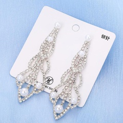 Mode Zarte Geometrische Perle Strass Intarsien Lange Quaste Ohrringe für Frauen