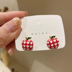 Cute Apple Shaped Heart Print Simple Alloy Earrings Female