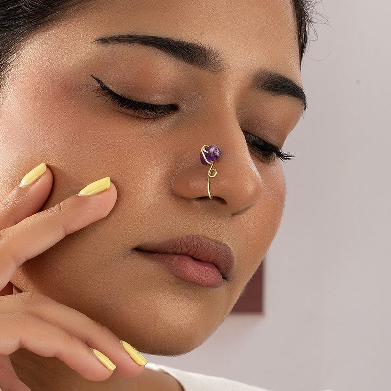Neue Mode Intarsien Edelstein frauen Einfache Gold berzogene Nasen Schiene Kein Piercing Nase Ringpicture1