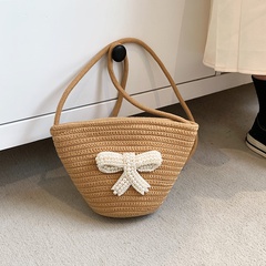 New Fashion Cotton and Linen Woven Shoulder Messenger Bow Pearl Bucket Bag