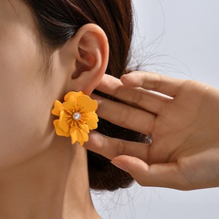 solid color Flower Pearl inland Petal Exaggerated Ear Studs