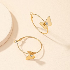 Mode Gold Schmetterling Inlay Strass Große Metall Ohrringe