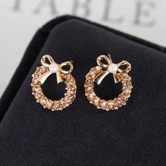 Women'S Fashion Round Bow Knot Alloy Ear Studs Diamond Artificial Diamond Stud Earrings
