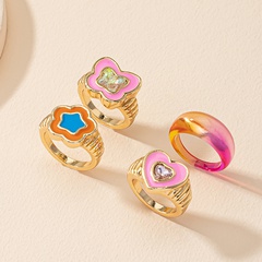 Fashion New Gradient Color Flower Butterfly Dripping Oil Diamond-Studded Alloy Ring