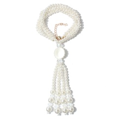 Moda Simple geométrico perla larga borla Multi-Collar de capa