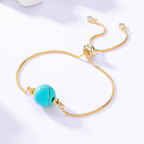 New Fashion Simple Steel Electroplated 18K Gold Turquoise Beaded Adjustable Bracelet's discount tags