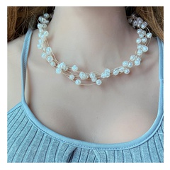 Mode Schmuck Multi-Schicht Nachahmung Perle Rose frauen Halskette Schlüsselbein Kette