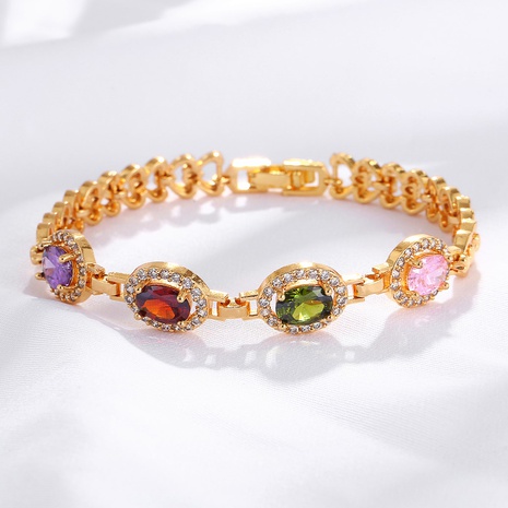 Fashion Creative Simple Electroplated 18K Gold Colorful Zircon Copper Bracelet's discount tags