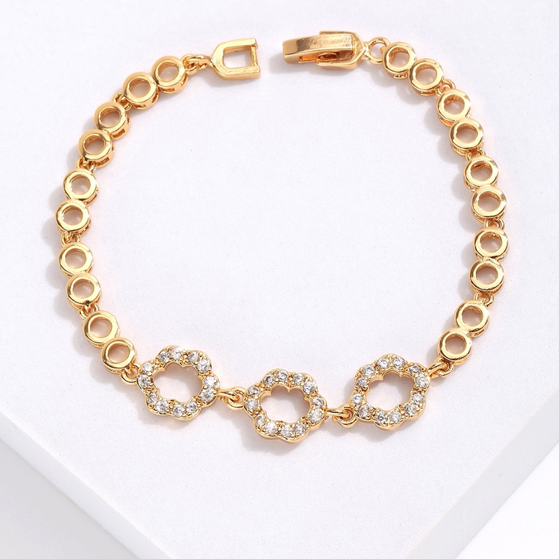 Mode Einfache Kupfer Galvani 18K Gold Eingelegten Zirkon Blume Armband