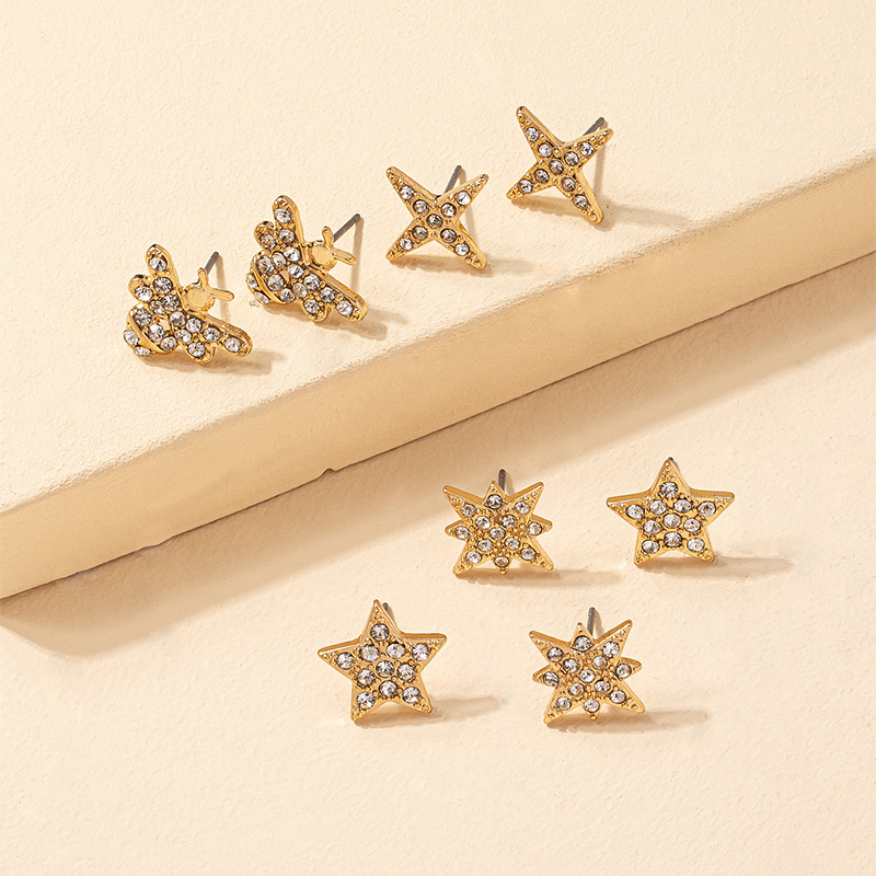 Fashion Diamond Embedded Star Insect Shaped Alloy Ear Studs Combination Setpicture2