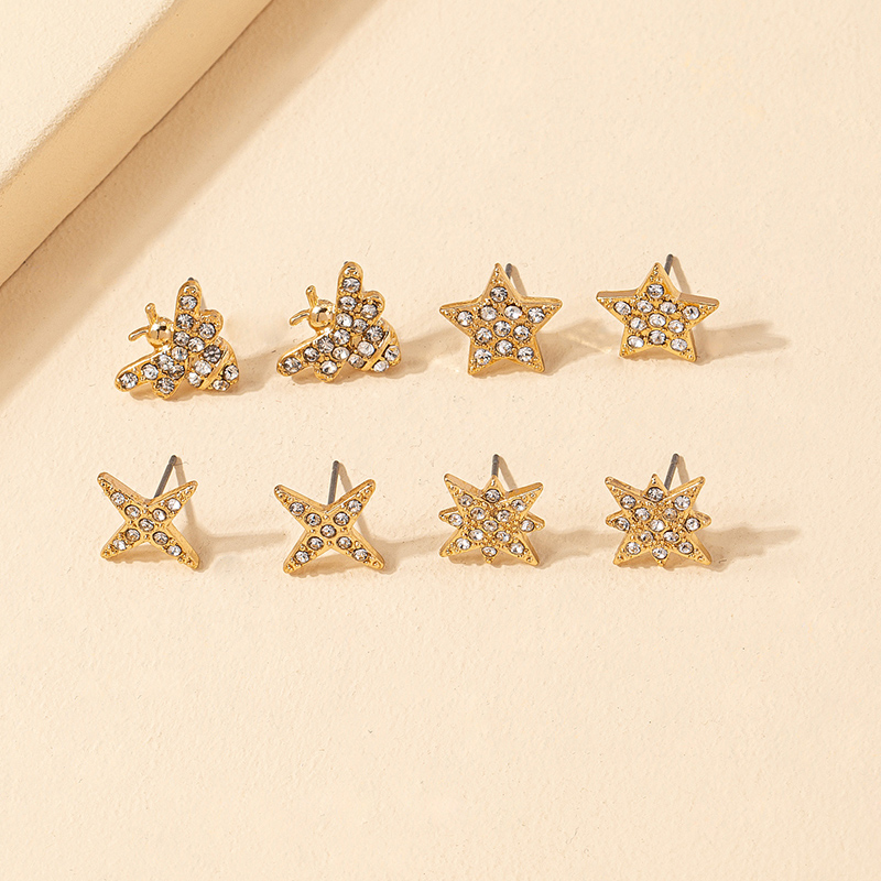 Fashion Diamond Embedded Star Insect Shaped Alloy Ear Studs Combination Setpicture3