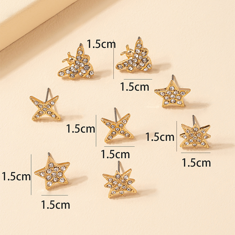 Fashion Diamond Embedded Star Insect Shaped Alloy Ear Studs Combination Setpicture4
