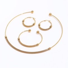 Fashion Ethnic Simple Stainless Steel Half round Necklace Earrings Bracelet Three-Piece Set