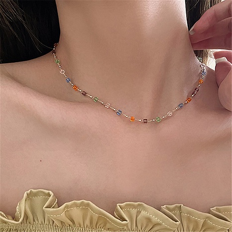 Frauen Einfache Elegante Bunte Perlen Schlüsselbein Kette Halsband's discount tags