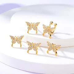 Fashion Simple Butterfly Copper Electroplated 18K Gold Zircon Ear Studs Ear Clip