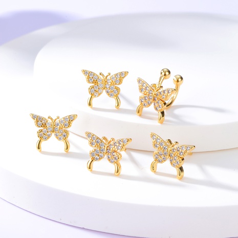 Fashion Simple Butterfly Copper Electroplated 18K Gold Zircon Ear Studs Ear Clip's discount tags