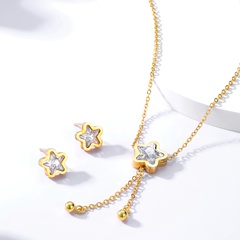 Mode Einfachen Stahl Galvani 18K Gold Zirkon Pentagramm Ohr Stud Halskette Set