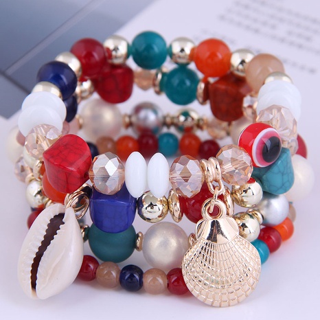 Simple Metal Conch Shell Pendant Candy Beads Multi-Layer Bracelet's discount tags