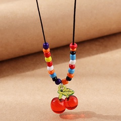 Fashion Creative Multicolor Bead Sweet Retro Resin Cherry Sweater Chain