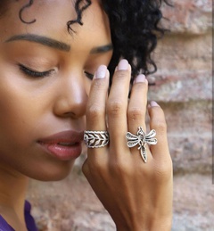 Creative Simple Hollow Leaf Dragonfly Ring 2-pieces Set