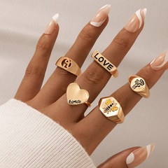 Fashion Letter heart Bee Oil Dripping Ring 5-Piece Set