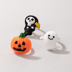 New Style White Ghost Orange Pumpkin Black Ghost Halloween Ring 3-Piece Set
