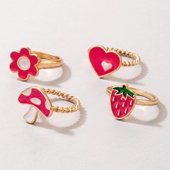 New Fashion Red Mushroom Flower heart Strawberry Drip oil Ring Set 4-Piece Set