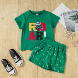 Boys Summer New Dinosaur Letter Print ShortSleeve Cotton Casual TwoPiece Suitpicture2