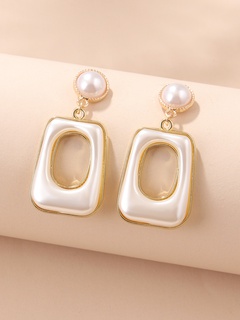 Fashion New Simple White Square Resin Hollow Alloy Earrings