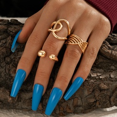 Creative Fashion Cross Spiral Irregular Geometric Golden Open Ring 3 Piece Set