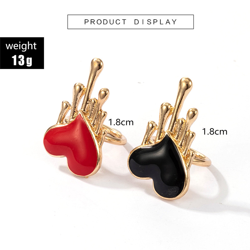 Creative Red Flow Heart Drop Oil Contrast Color Ring 2Piece Setpicture1