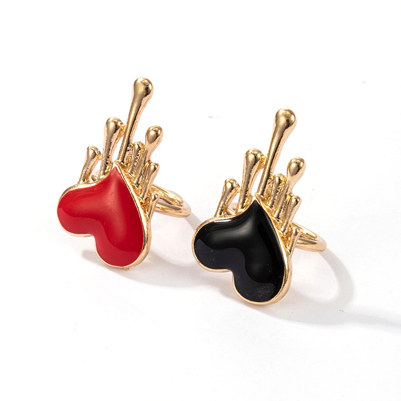 Creative Red Flow Heart Drop Oil Contrast Color Ring 2Piece Setpicture3
