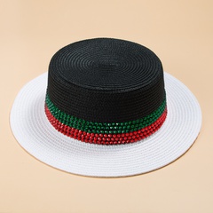 Classic Colorful Crystals Small Brim Flat Top Hat Men Women's Summer Sun-Proof Travel Sun Hat
